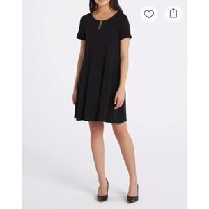 NWT Fortune & Ivy Adele black swing dress silver circle accent scoop neckline